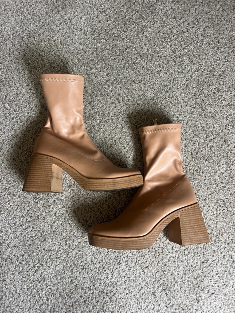 Women's Tan Platform Block Heel Sock Boots